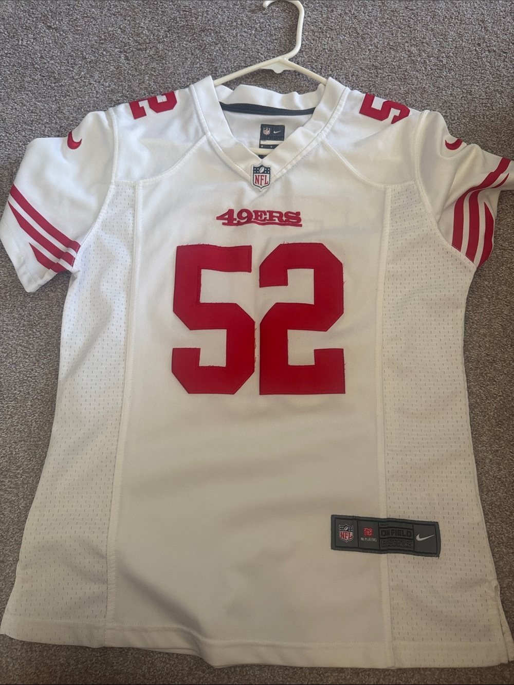 Nike White and Red 49ers #52 Football Jersey